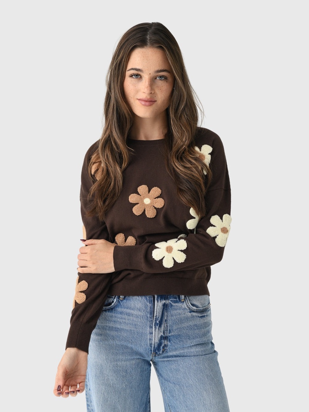 Women's Two Tone Flower Crew Sweater